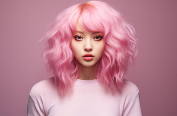 Fototapeta premium Portrait of a young Korean woman with a wig