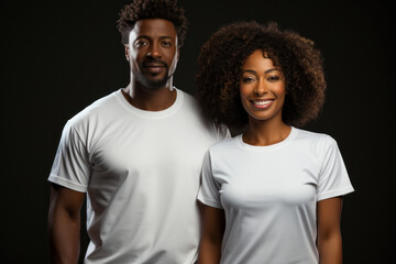 Portrait of a senior African couple in casual clothes on dark gray background