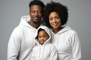Obraz premium Family with mom, dad and son in casual clothes on dark background