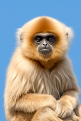 Fototapeta premium gibbon monkey in a blue background. 