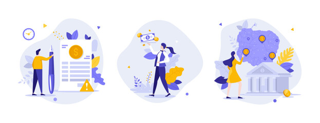 Set of Business Character Scenes. Vector Illustration