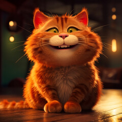 Very cute cartoon red cat laughing and happy
