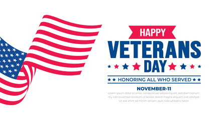 happy Veterans Day background design template with american flag. Honoring all who served. background, banner, placard, card, and poster design template. Vector illustration. - obrazy, fototapety, plakaty