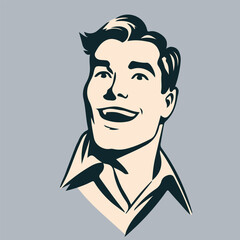 retro cartoon illustration of a happy man