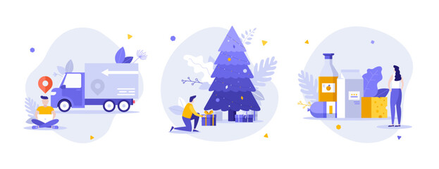 Set of Business Character Scenes. Vector Illustration