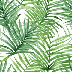Watercolor tropical palm leaves seamless pattern. Vector illustration. generative ai.