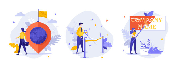 Set of Business Character Scenes. Vector Illustration