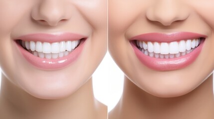 Fototapeta premium Advertising procedure whitening smile on a white background. Professional teeth whitening concept.