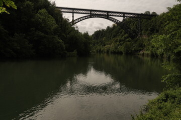 Railway and road bridge over Adda river, Lombardy - obrazy, fototapety, plakaty