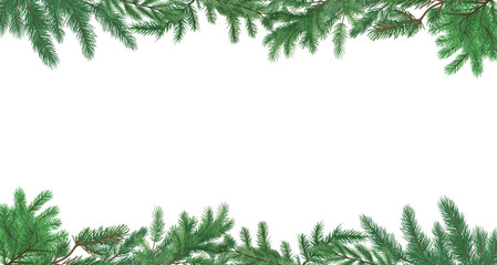 Fototapeta christmas border of branches. spruce twigs background. pine leaves isolated on a transparent background. eps 10 obraz