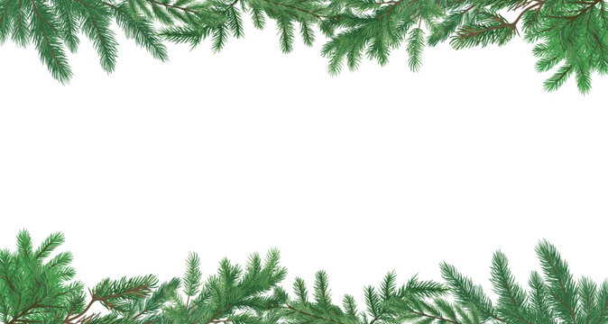 christmas border of branches. spruce twigs background. pine leaves isolated on a transparent background. eps 10