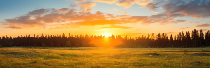 sunrise misty meadow countryside panorama