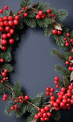 Fototapeta na wymiar Photo Of Christmas Wreath With Red Berries