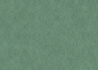 Hand-drawn unique abstract symmetrical seamless ornament. Dark semi transparent green on a light cold green background color. Paper texture. A4. (pattern: p10-2c)