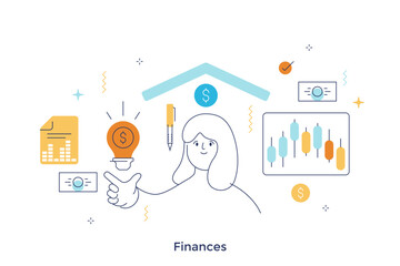 Thin line character scene. Vector Illustration