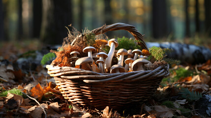 Forest mushroom basket wild