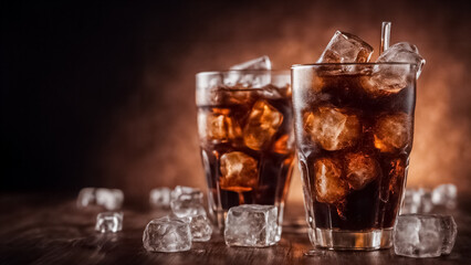 Una Bevanda Fresca con Cubetti di Ghiaccio su Sfondo Marrone