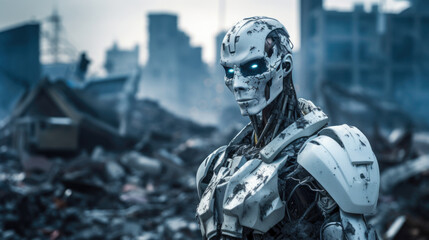 Fototapeta premium evil humanoid robot begins a war that threatens all life