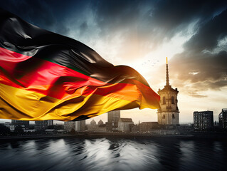 German Flag Against Modern City Skyline