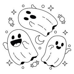 Hand drawn kawaii coloring book with food
