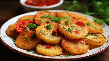 Obraz na płótnie Canvas Fried potato tomatoes bowl