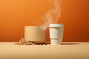Image featuring a combination of a package and a coffee cup. Generative AI
