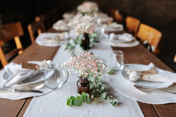 Beautiful table decoration at barn wedding