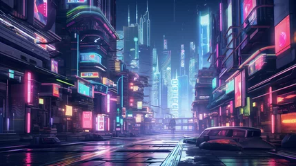 Fototapeten Futuristic cyberpunk street neon city © Cedar