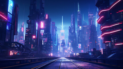 Fototapeta na wymiar Futuristic cyberpunk street neon city