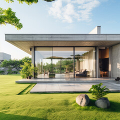 Modern house design featuring a beautiful blend of materials, including concrete, steel and glass.