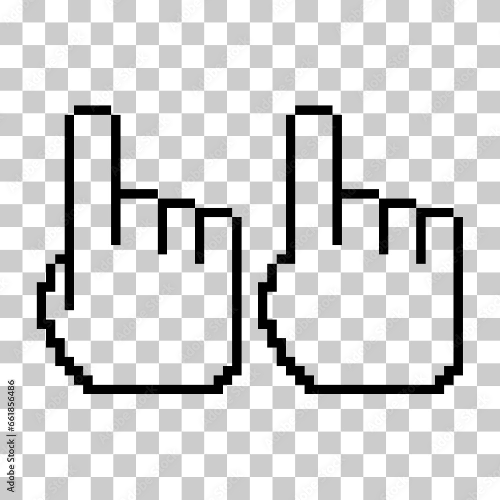 Poster set of finger pixel icon, web cursor click mouse symbol, computer pointer vector illustration