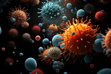 Naklejka premium Close-up of colored virus cells or bacteria