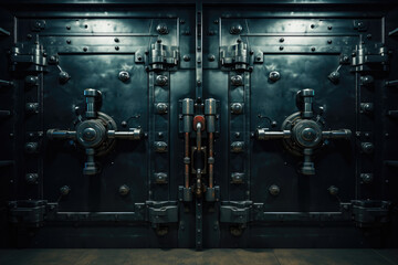 Iron armored heavy door gate in bank vault