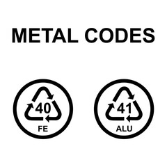 Set of Metals symbol, ecology recycling sign isolated on white background. Package waste icon