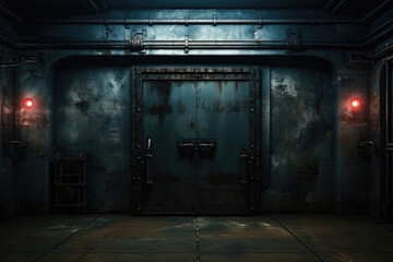 Iron armored heavy door gate in bank vault