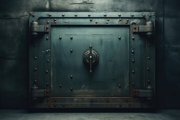 Iron armored heavy door gate in bank vault - obrazy, fototapety, plakaty
