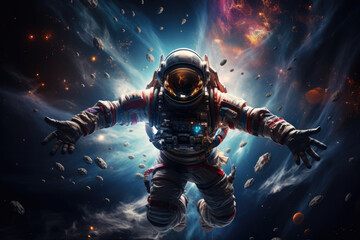 Astronaut cosmonaut in space, fantastic landscape