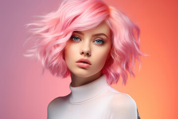 Woman with trendy pink hair