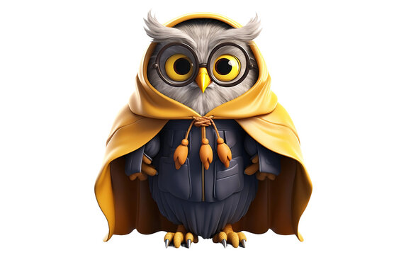 Wizard Owl 3D Cartoon Realm on isolated background