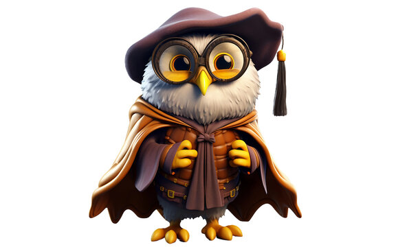 3D Cartoon Owl Wizardry on isolated background