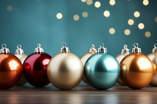 Colorful Christmas balls on a blue background