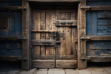 Old antique wooden gate with locks