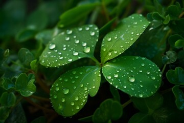 Morning dew on verdant foliage. Generative AI