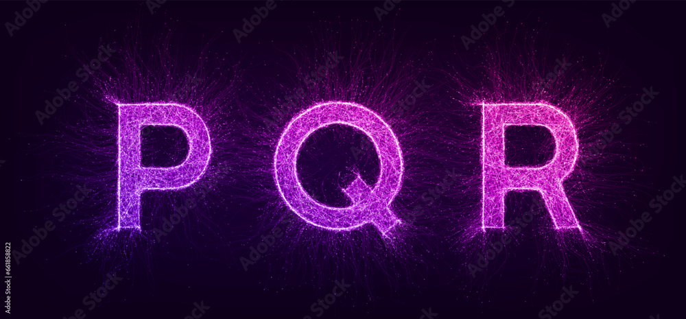 Aufkleber artificial intelligence futuristic alphabet with thin expansion glowing lines. pqr. neural network, 