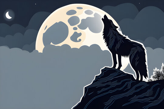 wolf howling at the moon. Generative AI
