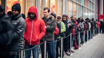 Black Friday people are waiting in line