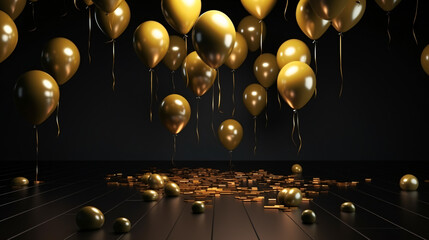 Golden of balloons floating