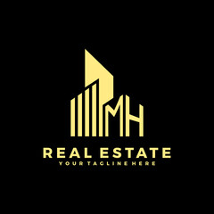 MH Initials Real Estate Logo Vector Art  Icons  and Graphics