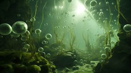 Green algae bubbles
