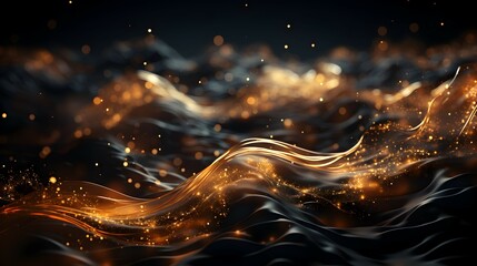 Golden Sparkle Swirl Wave Background - obrazy, fototapety, plakaty